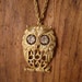 Vintage Owl Necklace Pendant Retuculated Rhinestone Eyes