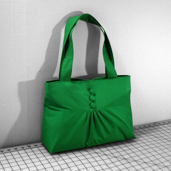 Pleats and Buttons Handbag in Kelly Green