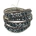 Onyx,crystal ball,silver beads hand knotted on leather