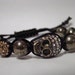 Fool's Gold Pyrite & Antique Brass Rhinestone Skull on Black Satin Cord Adjustable Macrame Bracelet