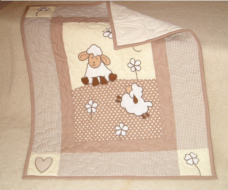 Lamb Baby Blanket Natural Baby Quilt Blanket by Customquiltsbyeva