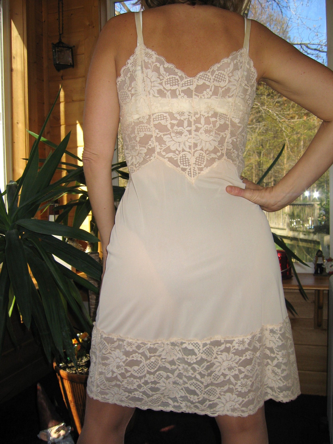 Vintage lingerie vintage full slip beige in color by Vanity