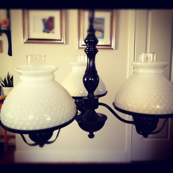 Retro Black Chandelier lighting hobnail milk glass