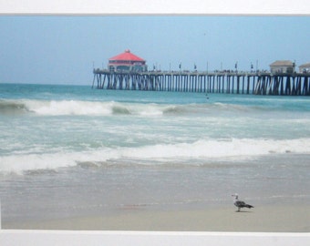 5x7 matted photograph Huntington Beach: California, ocean, pier, beach
