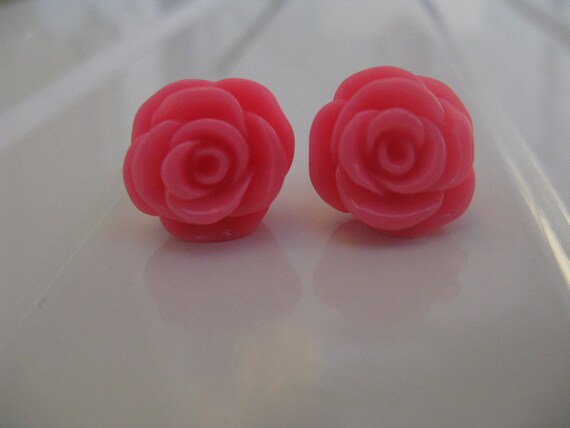 Items similar to hot pink resin rose earring,pink flower earring on Etsy