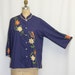 XL Vintage 1960s Tunic Embroidered Navy w Gold Green and Peach