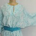 Vintage Plus Size Dress Aqua Blue and White Shimmer