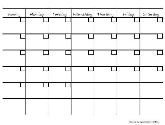 Blank Monthly Calendar   Organizer Printable Pdf By Tidymighty