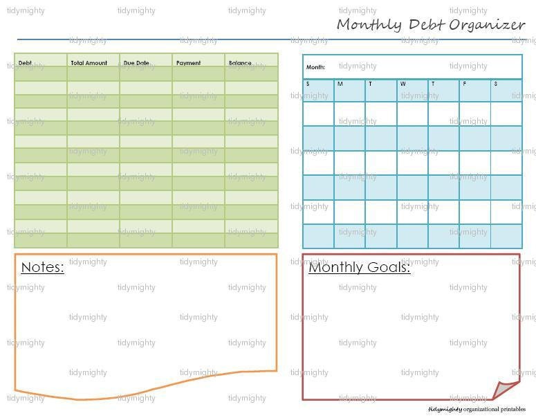 Monthly Debt Organizer / Tracker Printable PDF by tidymighty