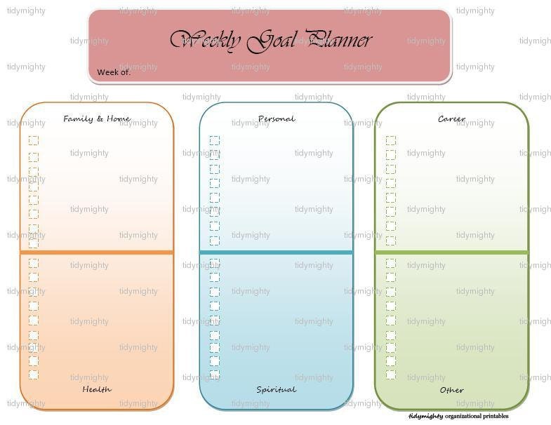 weekly goal planner checklist printable pdf by tidymighty