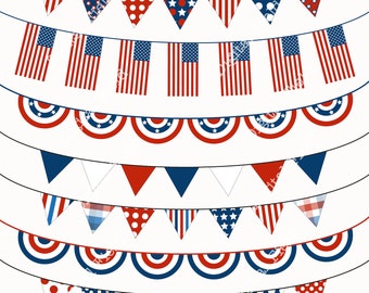 4th of July Bunting Clip Art Set - blue white red printable digital ...