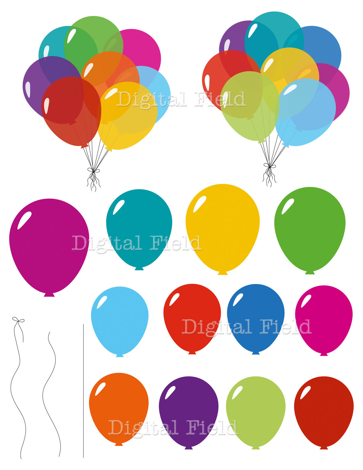 Colorful balloons clip art set - birthday party printable digital ...
