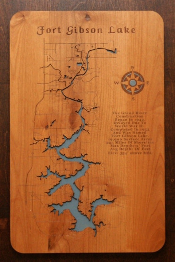 Items similar to Fort Gibson Lake Oklahoma wooden laser engraved lake