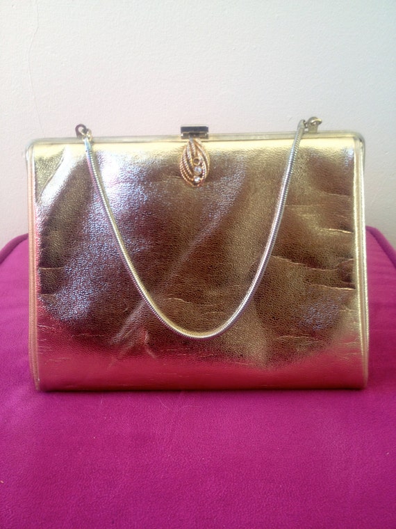 VINTAGE 1940s Small GOLD FOIL Clutch