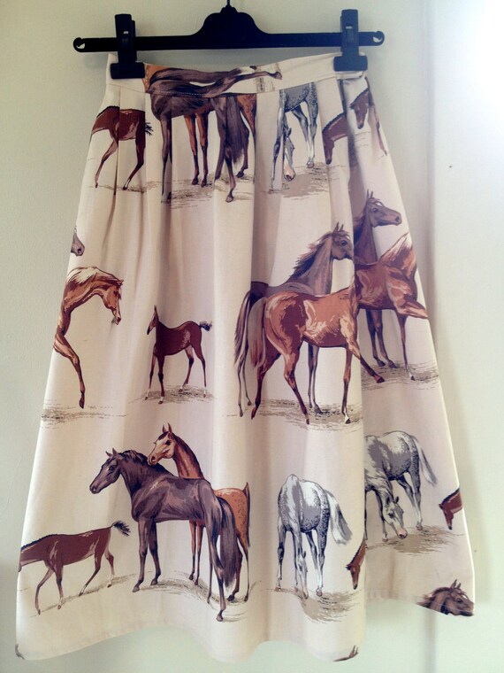 VINTAGE Handmade HORSE Print SKIRT