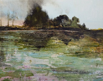 Landscape Painting-- Modern Art-- Pond Abstraction in Turquoise and Green