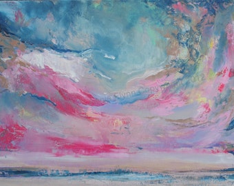 Archival Print of original oil painting "Abstract Skyscape in Pink and Blue"