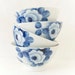 Vintage Blue and White Porcelain Chawan Rice Bowls Rose Motif Set of Two