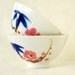 Vintage Japanese Bamboo and Plum Rice Bowls, Hand Painted
