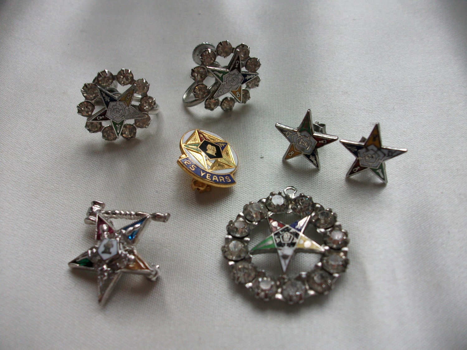 7 piece Order of the Eastern Star VINTAGE Rhinestone JEWELRY