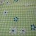 Vintage Green Gingham Fabric with Flocked Flowers, 60s 70s Fabric