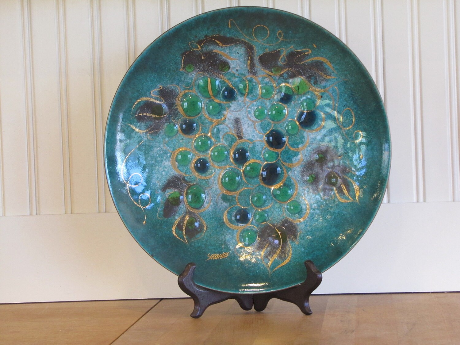 Sascha Brastoff Enamel Plate Copper Teal Enamel Plate Mid