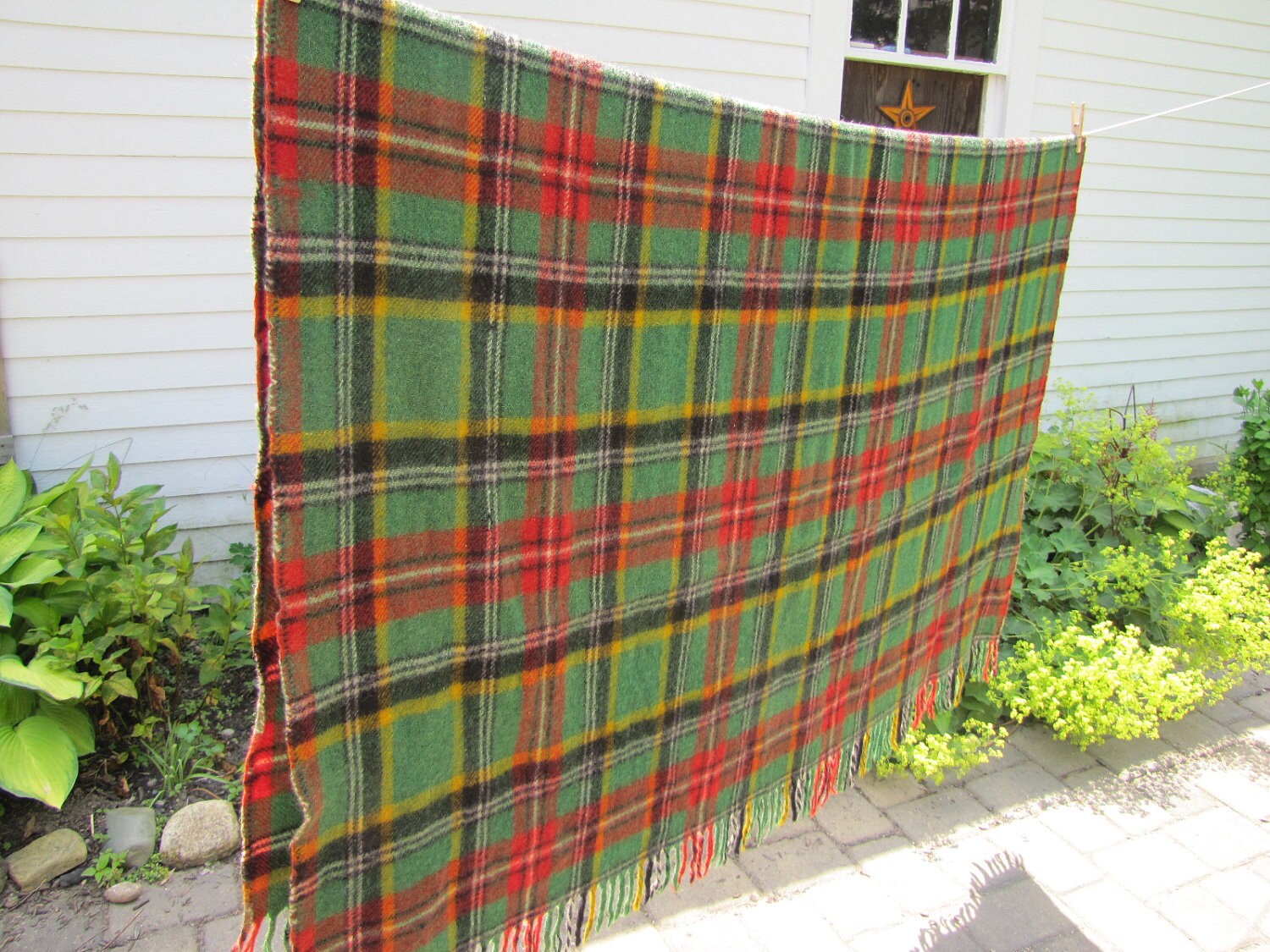 Vintage Green Plaid Wool Blanket Green Plaid Throw Camp