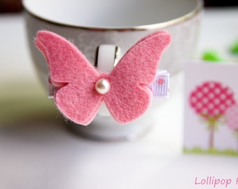 Baby Hair Clips Girls Hair Clip Kids Hair Clips Toddler Hair Clips Butterfly Hair Clips Infant Hair Clips Pink Wool Felt Butterfly Hair Clip