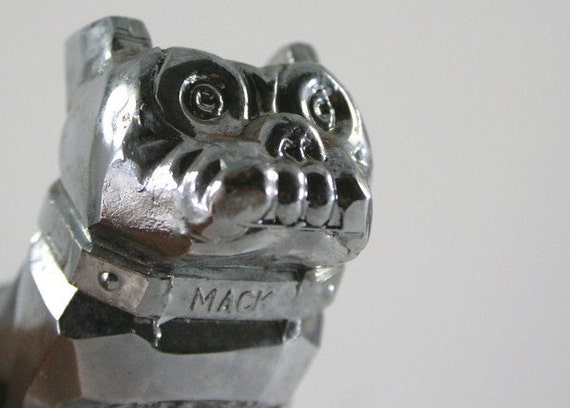 Vintage Mack Truck Chrome Bulldog Hood Ornament with Bracket