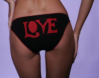 LIMITED STOCK Retro Pin Up Vintage Style Kitschy Black & Red Valentine Love Panty Panties