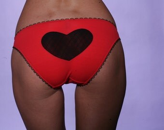 LIMITED STOCK Retro Pin Up Vintage Style Kitschy Black & Orange Valentine Heart Panty Panties
