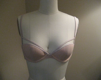 LAST ONE Gorgeous Vintage Pin Up Powernet Mauve Strappy Bra & Matching Panty