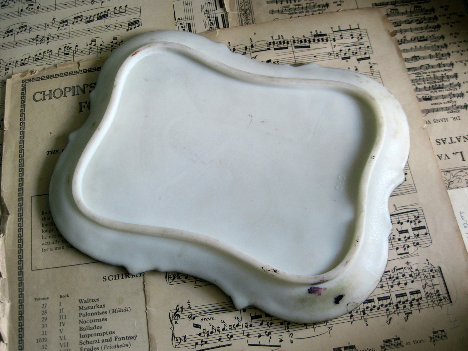 Victorian Hand Painted Milk Glass Vanity Tray