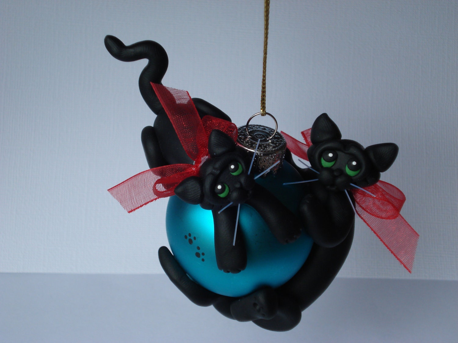 polymer clay Black cats ornament figurine art sculpture