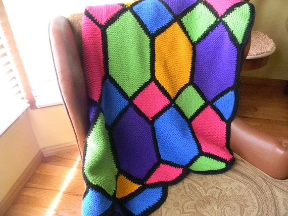 Items similar to Hand Knit Afghan Stained Glass Pattern on Etsy