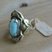 NOS art deco 40s gold tone floral Uncas ring with simulated turquoise blue glass cabochon