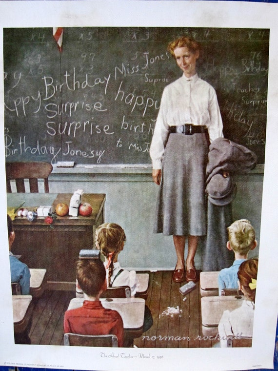 Vintage Norman Rockwell Print on Canvas 1973 The School