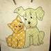 Darling Vintage Embroidered Applique Pillow Top Kitty Puppy 1940's -1950's Made by Vogart Vogue Needlecraft Co