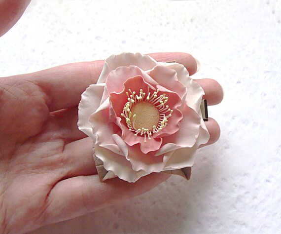 Items Similar To Reserved Polymer Clay Hair Clip With A Wild Pink Rose