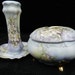 Hat pin holder & Hair Receiver: Hand decorated porcelain