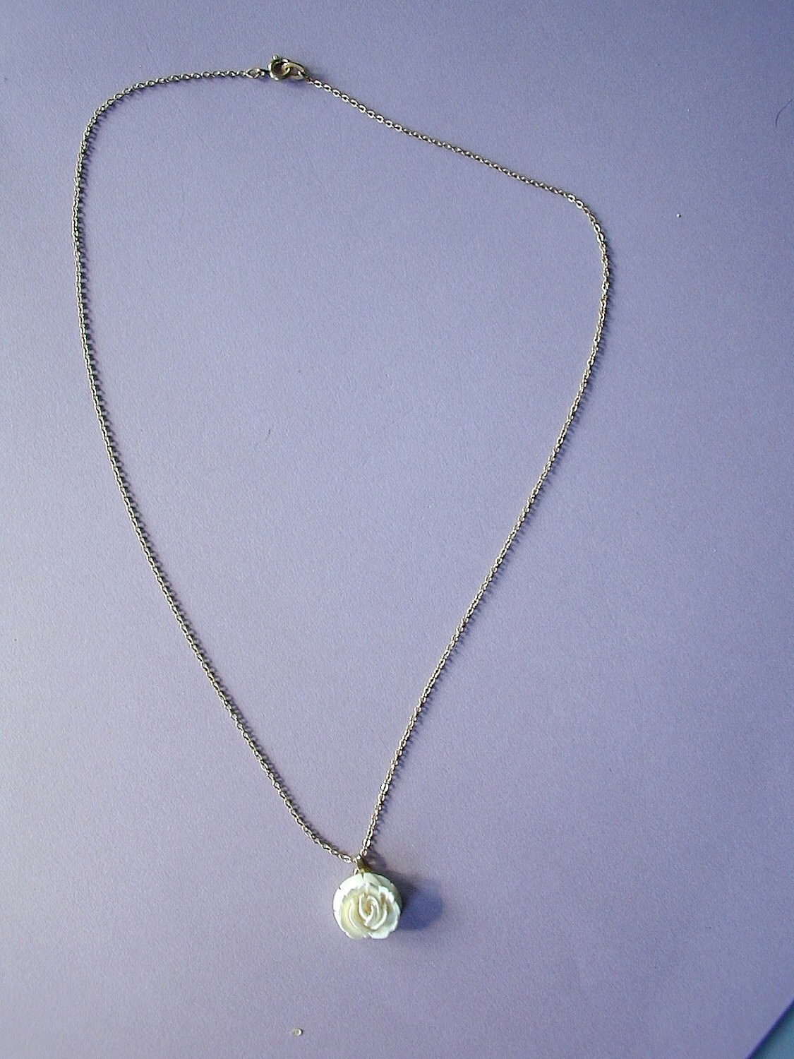 Vintage Krementz Necklace 14K Gold Overlay Carved Ivory Rose