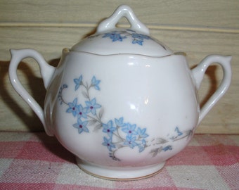 Vintage Hand Painted Napco China Sugar Bowl -Blue and White -Forget Me Nots - Cottage Decor- Shabby Chic - Collectibles- Home- Kitchen Decor