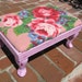 Floral Covered Foot Stool - Bright Floral Fabric- Large Cabbage Roses - Shabby Cottage- Chippy