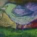 BIRDS ACEO PAINTING, original small oil pastel drawing, miniature art, mom & baby, purple green art by Teofana