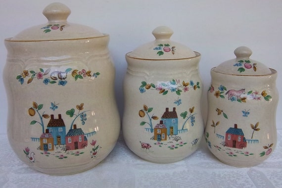 International Stoneware China Canisters Heartland Pattern Made