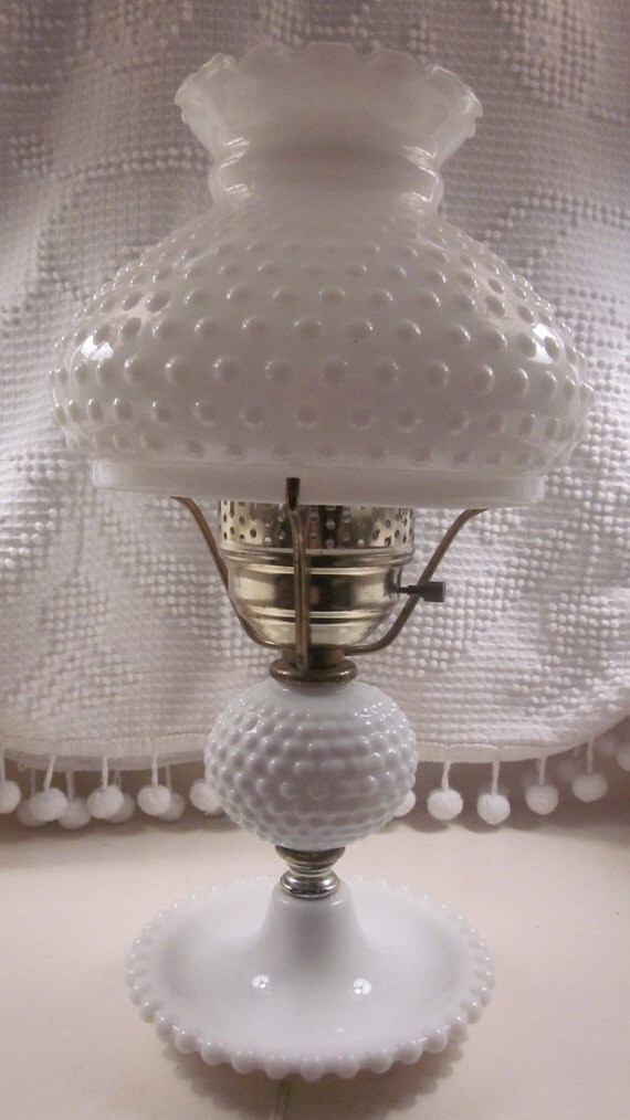 hobnail Lamp fenton 1960's milk  glass Fenton Milk Large   1950's Hobnail lamp Glass