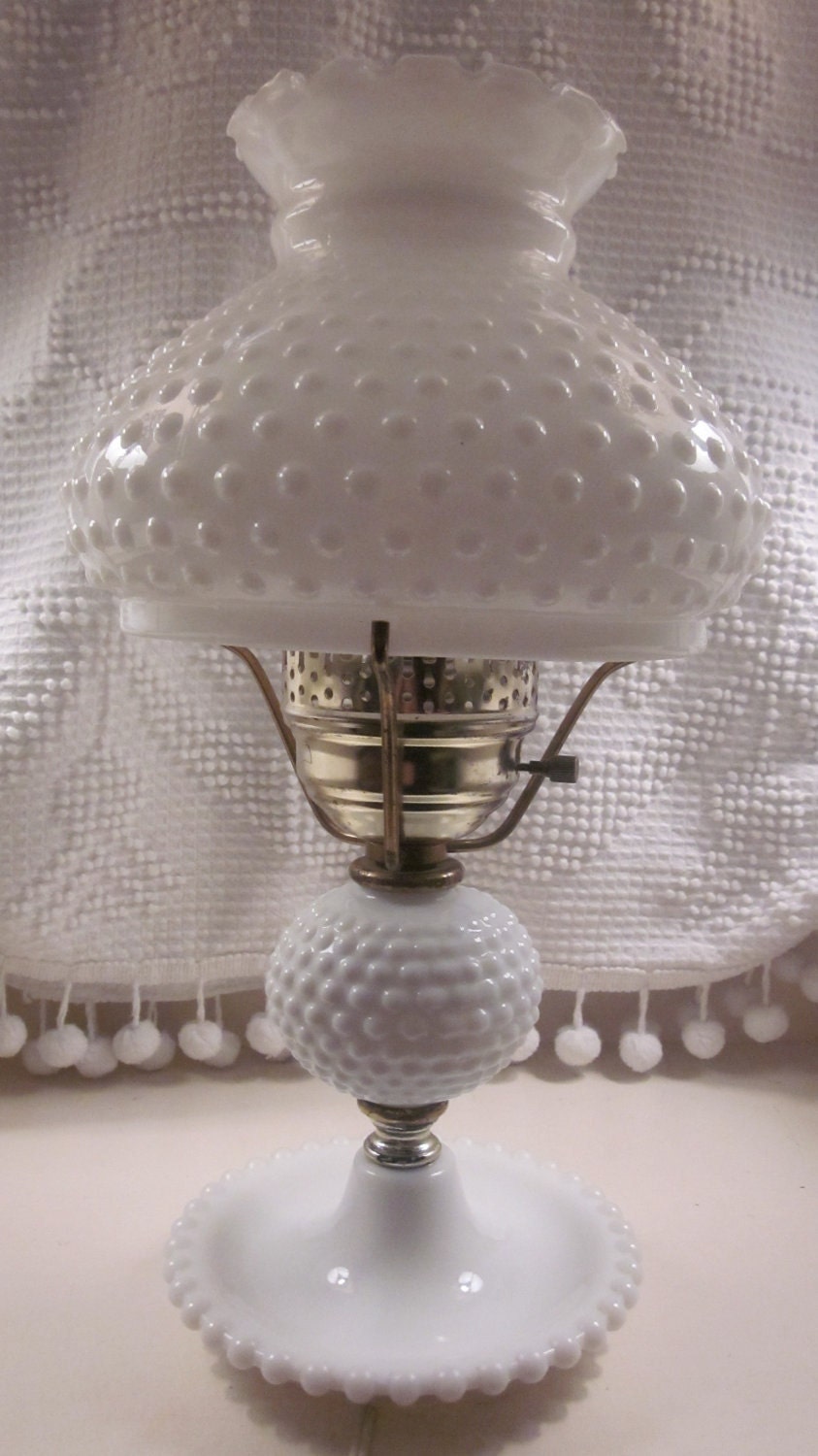 Large Fenton Hobnail Milk Glass Lamp 1950 S 1960 S