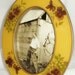 Vintage Brass Oval Picture Frame Purple Pansies Against Yellow Background