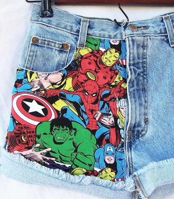 Marvel Avengers high waisted shorts superheroes comic vintage