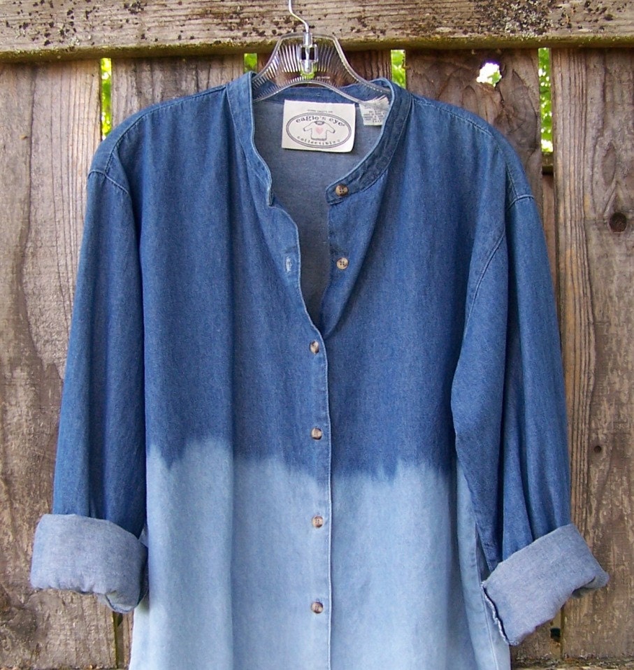 Ombre bleached denim shirt / womens oversized shirt / long
